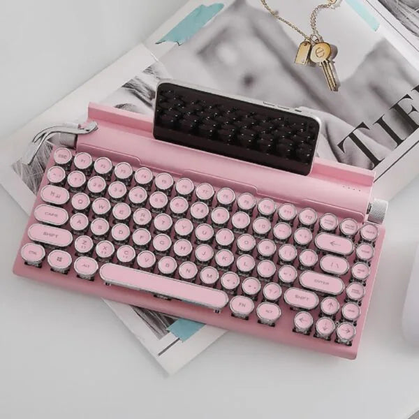 Classic Typewriter Bluetooth Keyboard with Stand – Pink