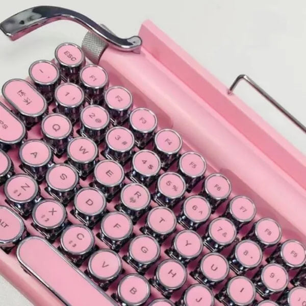Classic Typewriter Bluetooth Keyboard with Stand – Pink