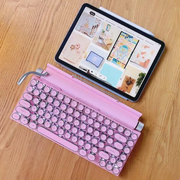 Classic Typewriter Bluetooth Keyboard with Stand – Pink