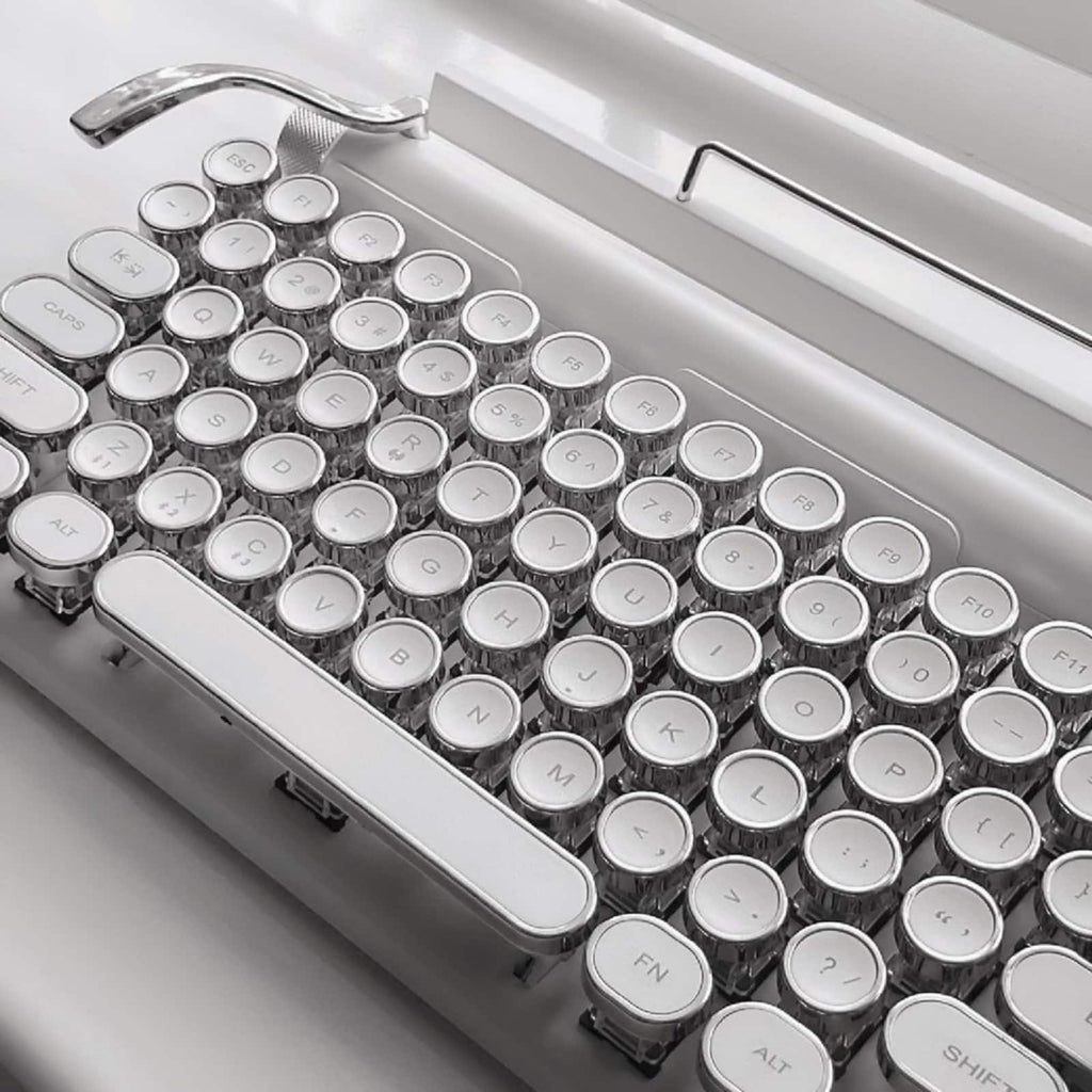Classic Typewriter Bluetooth Keyboard with Stand – White