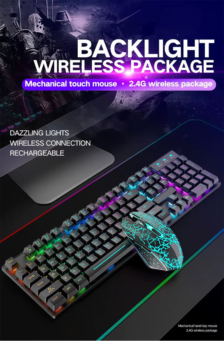 2.4G Wireless Gaming Keyboard and Mouse Combos RGB Led Usb Game Klavye Set for Home Laptop Computer Desktop Win PC Games F2