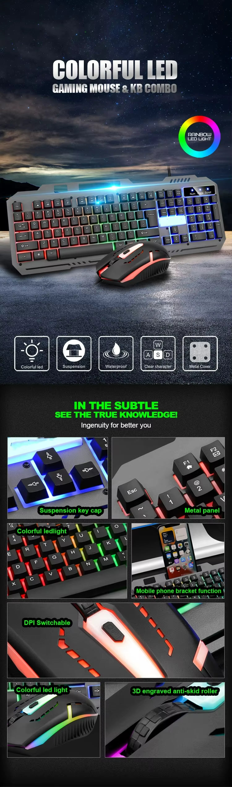 T25 Mechanical Feel Keyboard Esports Desktop Laptop Office Games Wired Metal Keyboard and Mouse Set