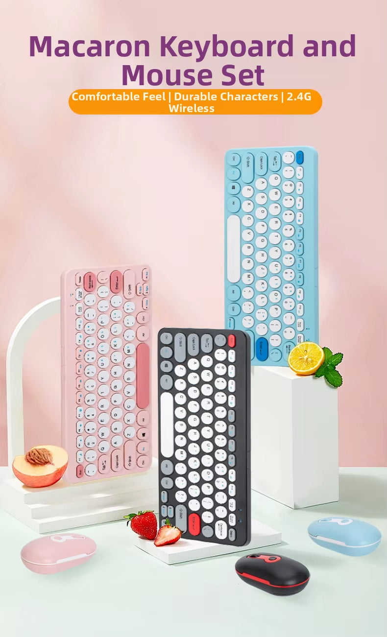 2.4G Mini Mechanical USB Wireless Keyboard Mouse Set Mute Button 78 Keys Ergonomic Design Compatible Mac Windows 1600dpi