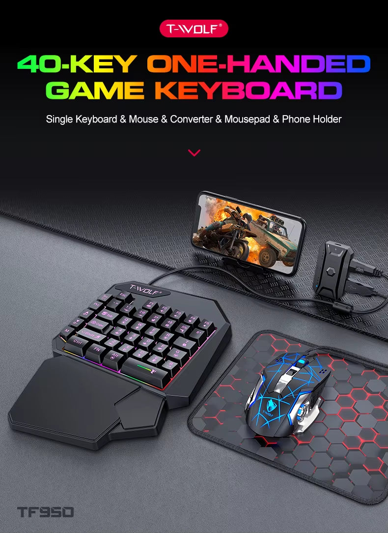 2025 New Product TWOLF TF900 Mechanical Gaming Wired Single Keyboard and Mouse with Converter for Phone Eat Chicken Game