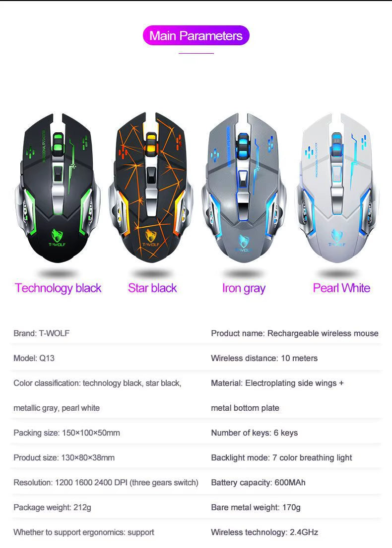 Gaming New Rechargeable Wireless Mouse Mute Office Game Laptop for Laptop PC