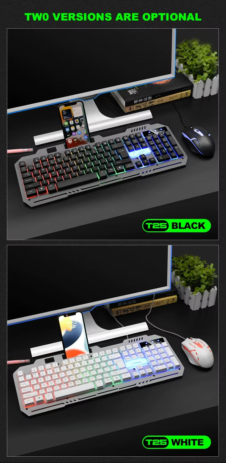 T25 Mechanical Feel Keyboard Esports Desktop Laptop Office Games Wired Metal Keyboard and Mouse Set