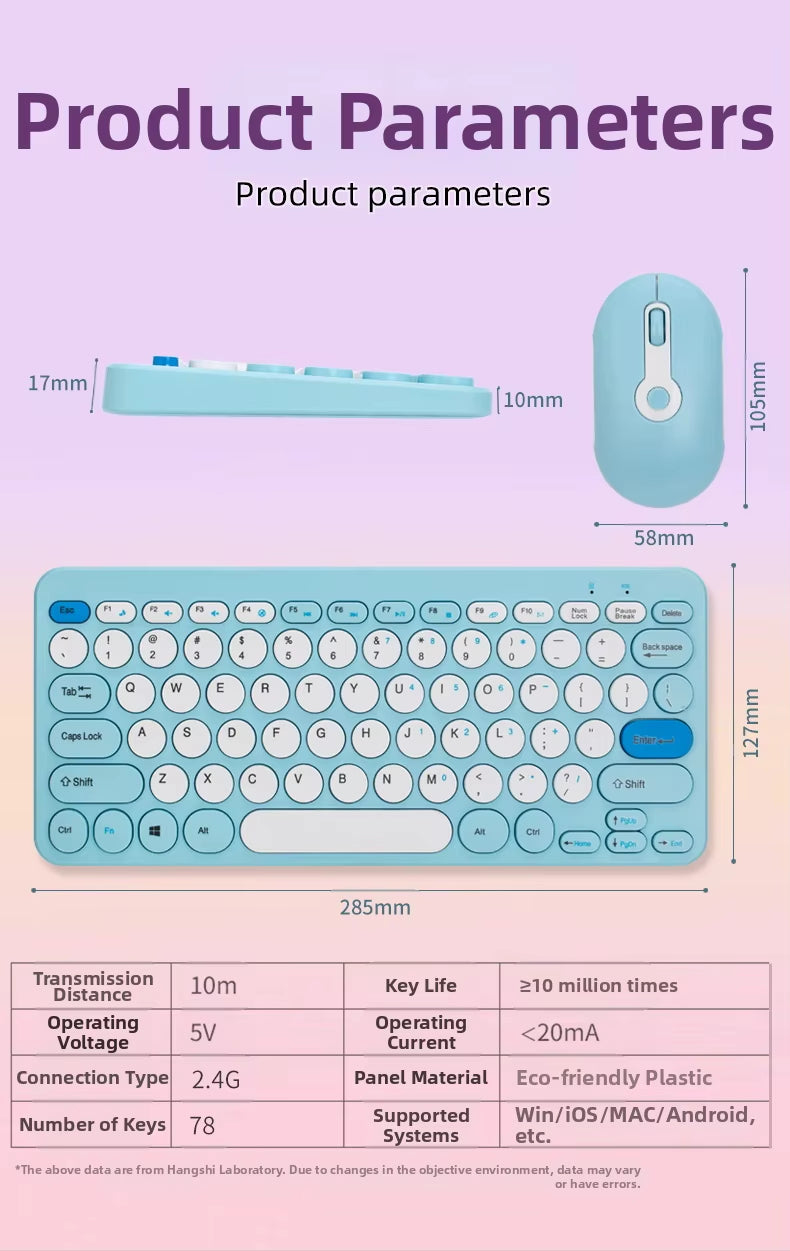 2.4G Mini Mechanical USB Wireless Keyboard Mouse Set Mute Button 78 Keys Ergonomic Design Compatible Mac Windows 1600dpi