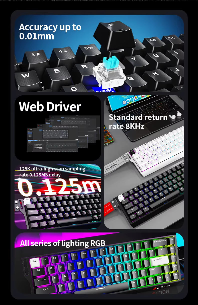 LDON 68 New Model RGB Wired Gaming Keyboard 8000Hz Magnetic Switch 68 Laser Keys for PC Desktop Mechanical Operation