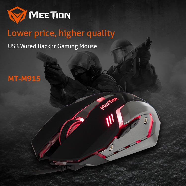 MEETION M915 Wired Gaming Mouse Backlight LED Black Usb Optical for Gamer