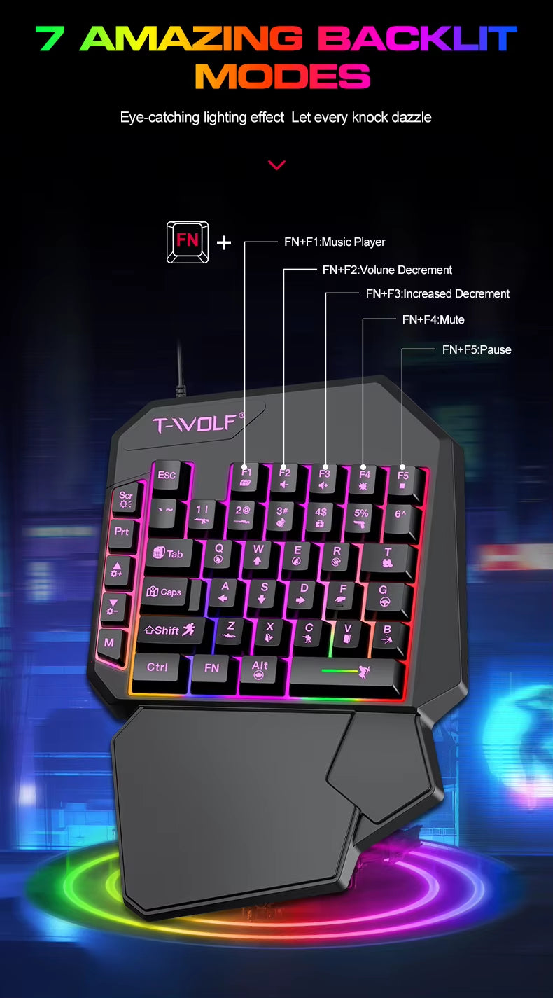 2025 New Product TWOLF TF900 Mechanical Gaming Wired Single Keyboard and Mouse with Converter for Phone Eat Chicken Game