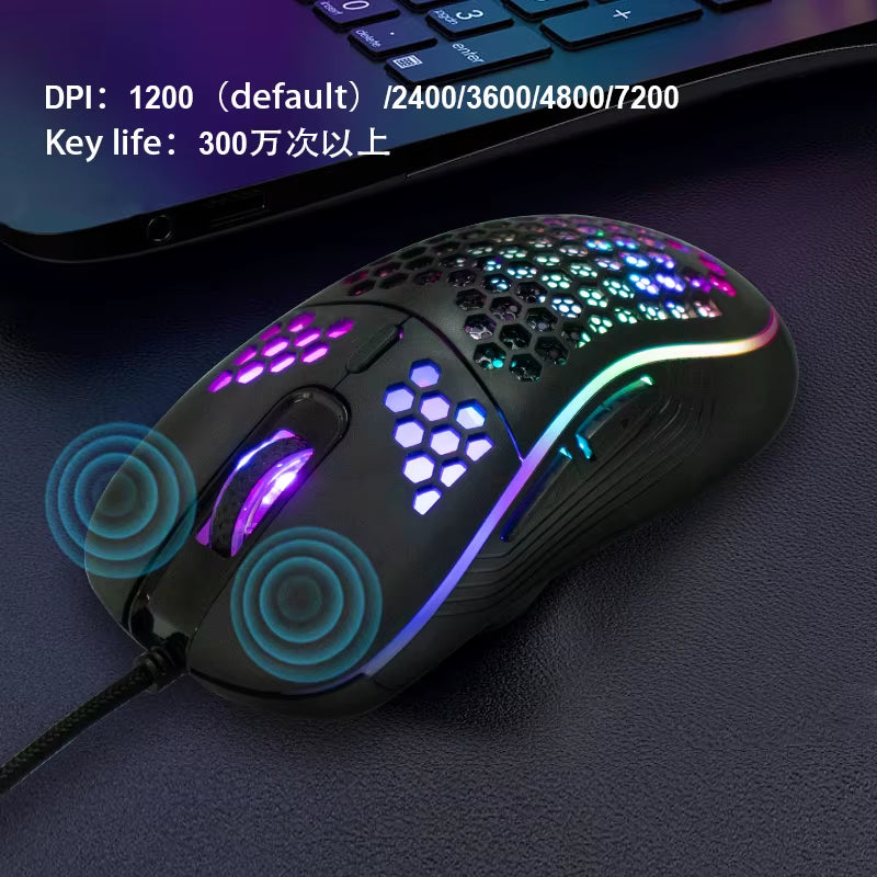 Hot Sale 7200DPI Gaming Mouse 6D Ergonomic RGB Optical USB Wired Mice for Computer Office Gamer Mouse Honeycomb Gaming Mouse