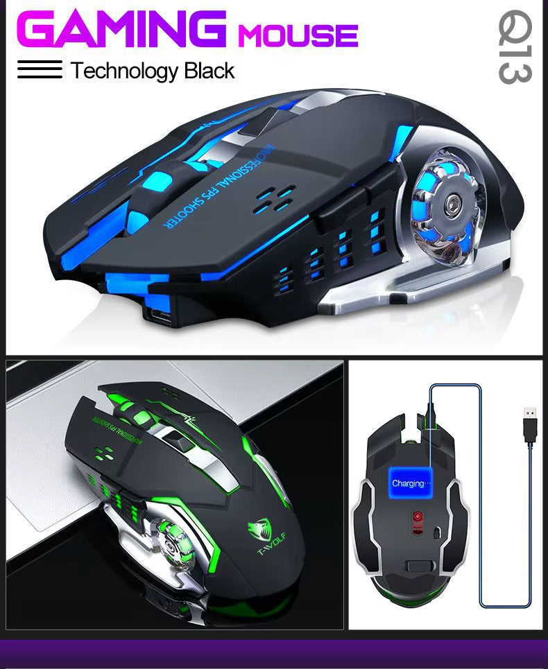 Gaming New Rechargeable Wireless Mouse Mute Office Game Laptop for Laptop PC