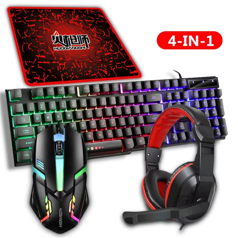 4 in 1 RGB PC Keyboard Mouse Gamer Combo Gaming Setup and Mouse Kit Set with Headphones Mouse Pad