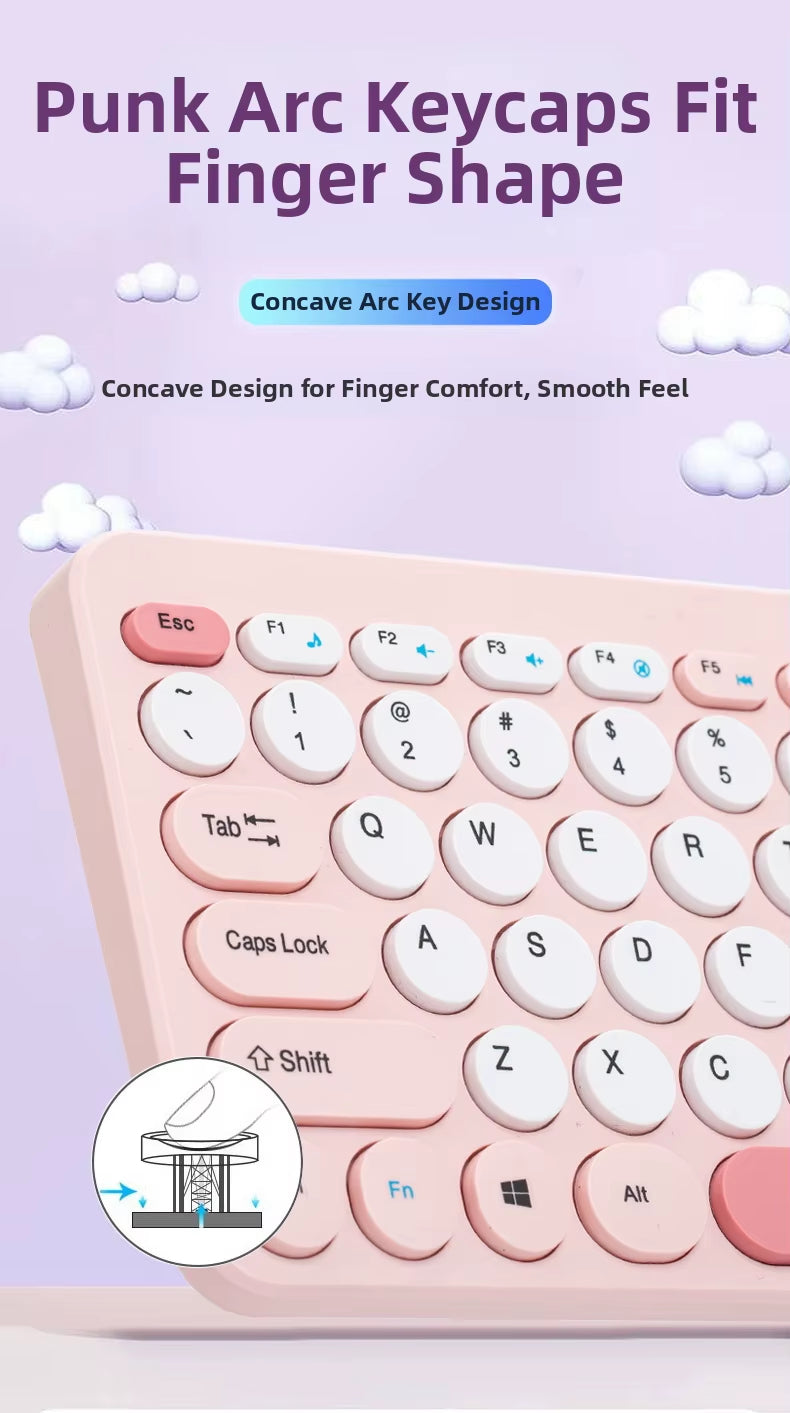 2.4G Mini Mechanical USB Wireless Keyboard Mouse Set Mute Button 78 Keys Ergonomic Design Compatible Mac Windows 1600dpi