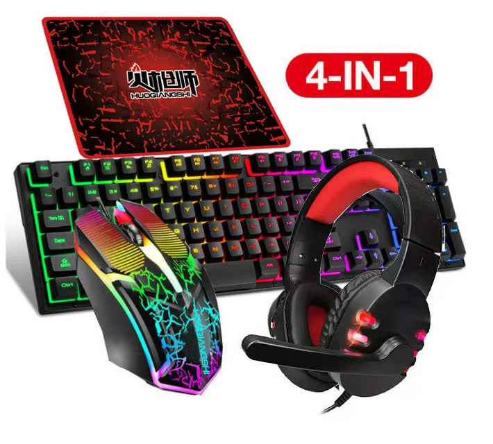 4 in 1 RGB PC Keyboard Mouse Gamer Combo Gaming Setup and Mouse Kit Set with Headphones Mouse Pad