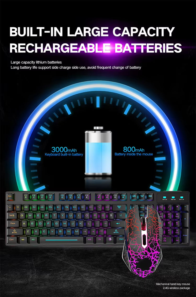 2.4G Wireless Gaming Keyboard and Mouse Combos RGB Led Usb Game Klavye Set for Home Laptop Computer Desktop Win PC Games F2