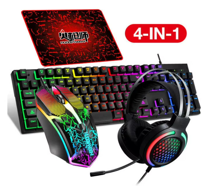 4 in 1 RGB PC Keyboard Mouse Gamer Combo Gaming Setup and Mouse Kit Set with Headphones Mouse Pad