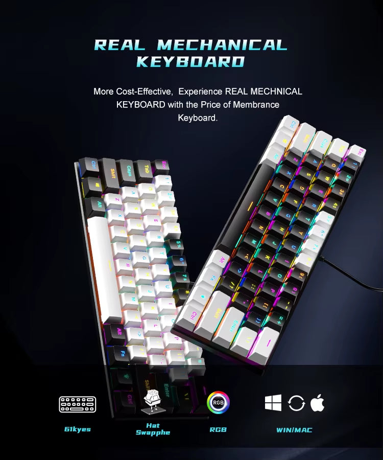 AMZ Hot Sale 60 Percent Mechanical Keyboard 60% Mini Portable Computer Compact Gamer Keyboard Blue Switch Gaming Keyboard BD61