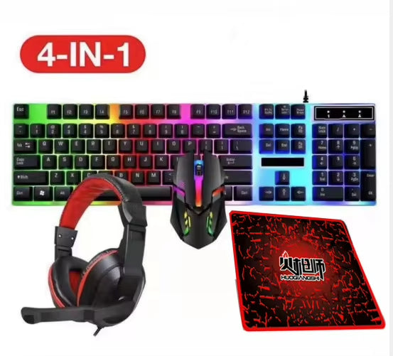 4 in 1 RGB PC Keyboard Mouse Gamer Combo Gaming Setup and Mouse Kit Set with Headphones Mouse Pad