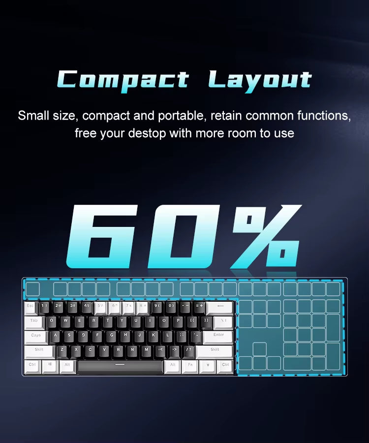 AMZ Hot Sale 60 Percent Mechanical Keyboard 60% Mini Portable Computer Compact Gamer Keyboard Blue Switch Gaming Keyboard BD61