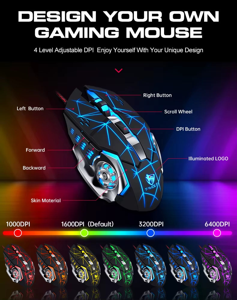 2025 New Product TWOLF TF900 Mechanical Gaming Wired Single Keyboard and Mouse with Converter for Phone Eat Chicken Game