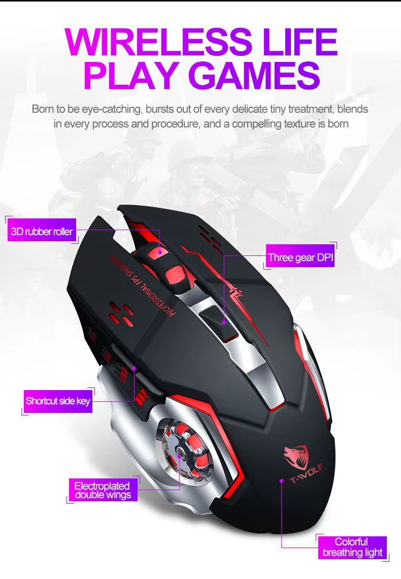 Gaming New Rechargeable Wireless Mouse Mute Office Game Laptop for Laptop PC