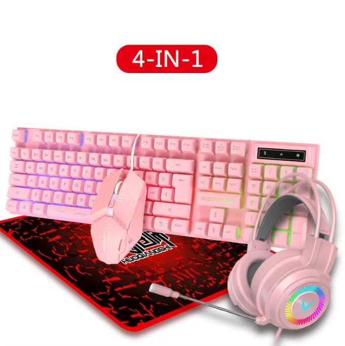 4 in 1 RGB PC Keyboard Mouse Gamer Combo Gaming Setup and Mouse Kit Set with Headphones Mouse Pad