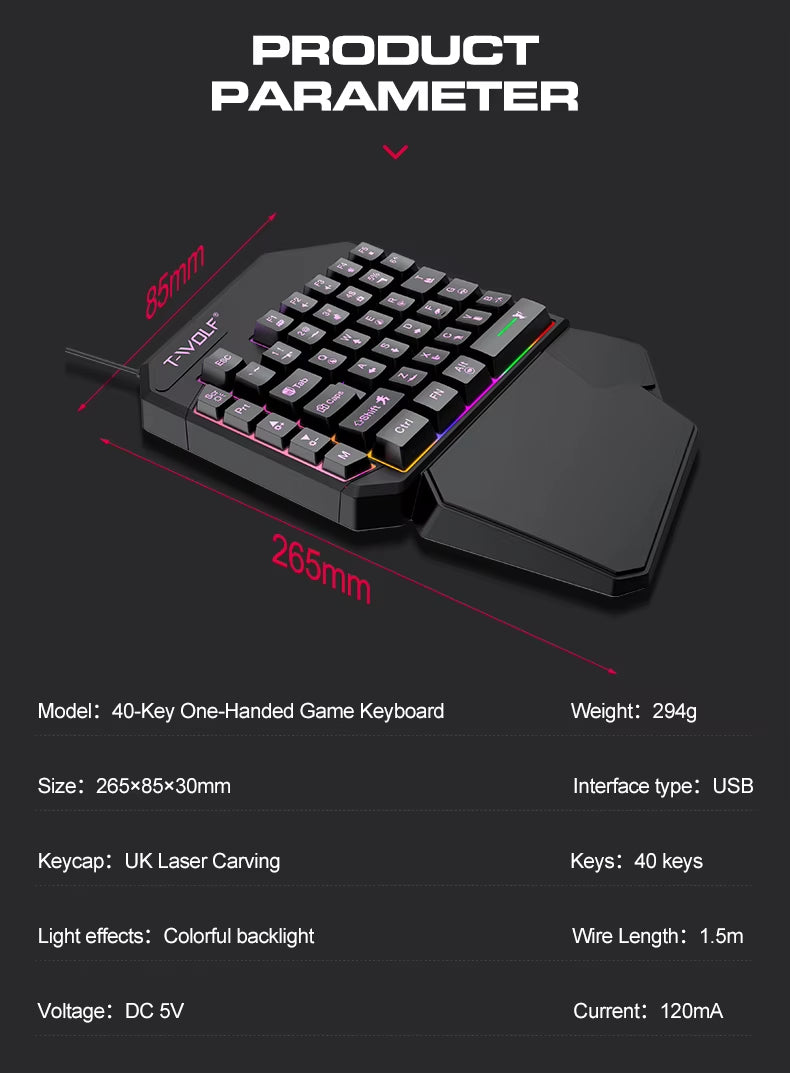 2025 New Product TWOLF TF900 Mechanical Gaming Wired Single Keyboard and Mouse with Converter for Phone Eat Chicken Game