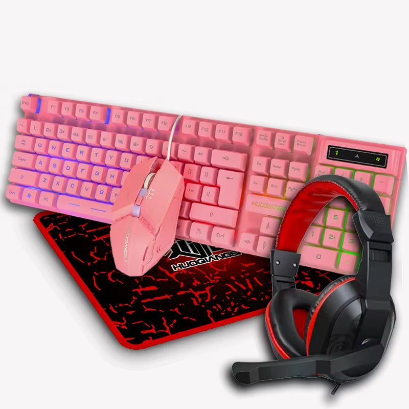 4 in 1 RGB PC Keyboard Mouse Gamer Combo Gaming Setup and Mouse Kit Set with Headphones Mouse Pad
