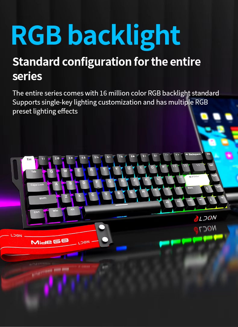 LDON 68 New Model RGB Wired Gaming Keyboard 8000Hz Magnetic Switch 68 Laser Keys for PC Desktop Mechanical Operation