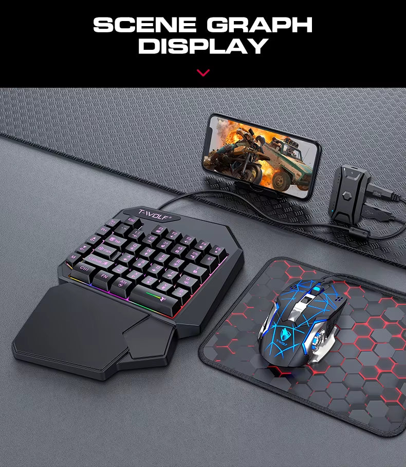 2025 New Product TWOLF TF900 Mechanical Gaming Wired Single Keyboard and Mouse with Converter for Phone Eat Chicken Game