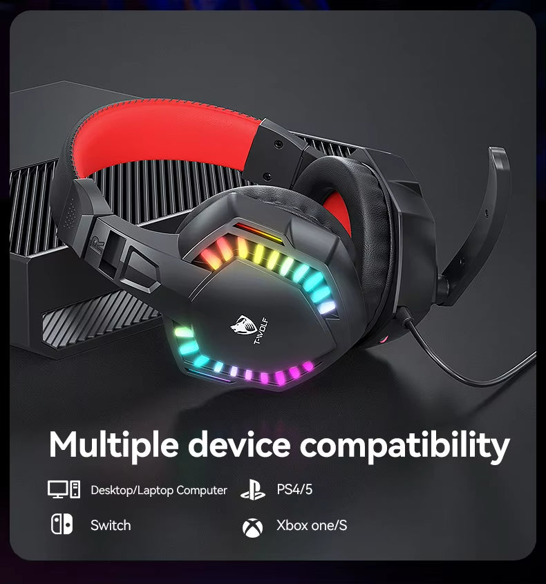 T-WOLF TF880 5IN1 Wired Gaming Keyboard Mouse Mousepad Headset Headphones Speaker Combos Set 104 Keys Gaming Keyboard Set for Pc