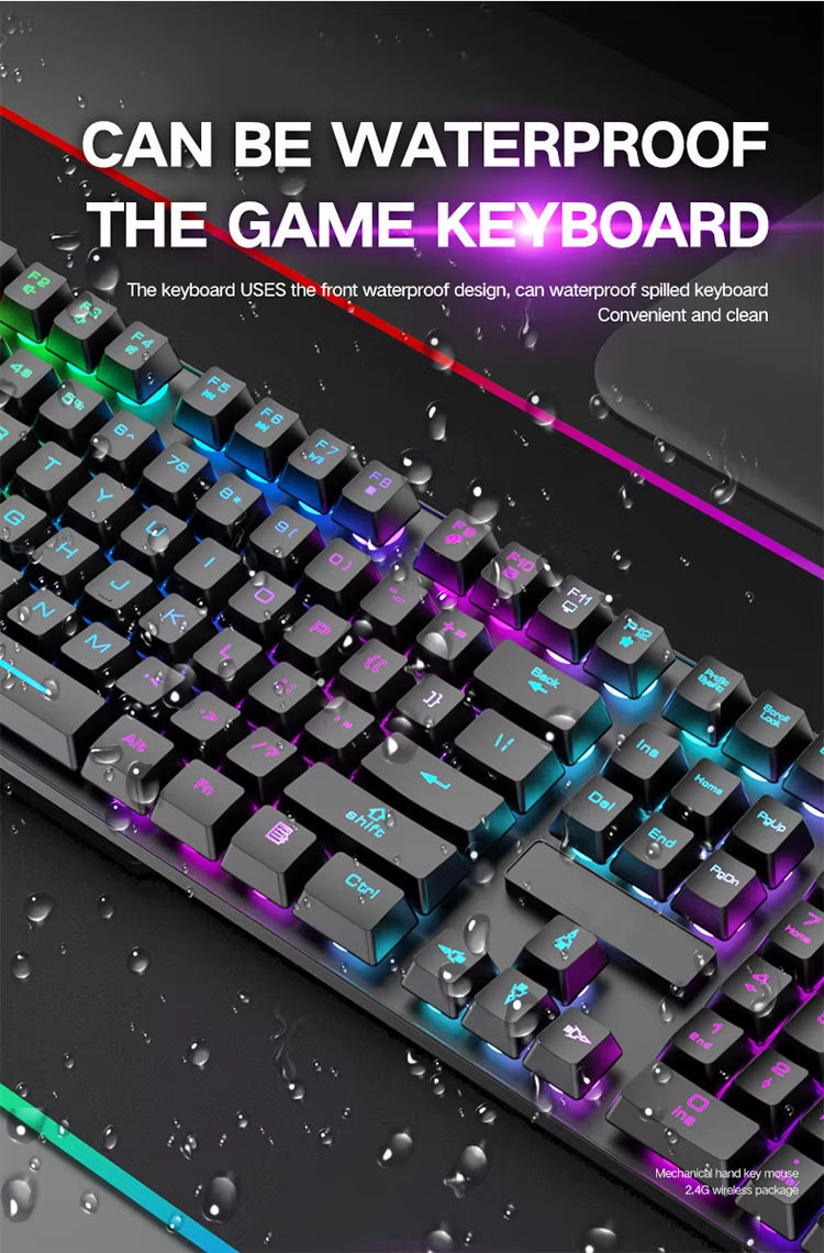 2.4G Wireless Gaming Keyboard and Mouse Combos RGB Led Usb Game Klavye Set for Home Laptop Computer Desktop Win PC Games F2