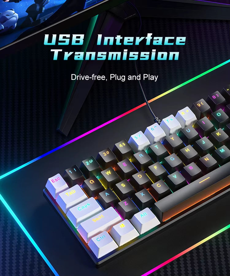 AMZ Hot Sale 60 Percent Mechanical Keyboard 60% Mini Portable Computer Compact Gamer Keyboard Blue Switch Gaming Keyboard BD61