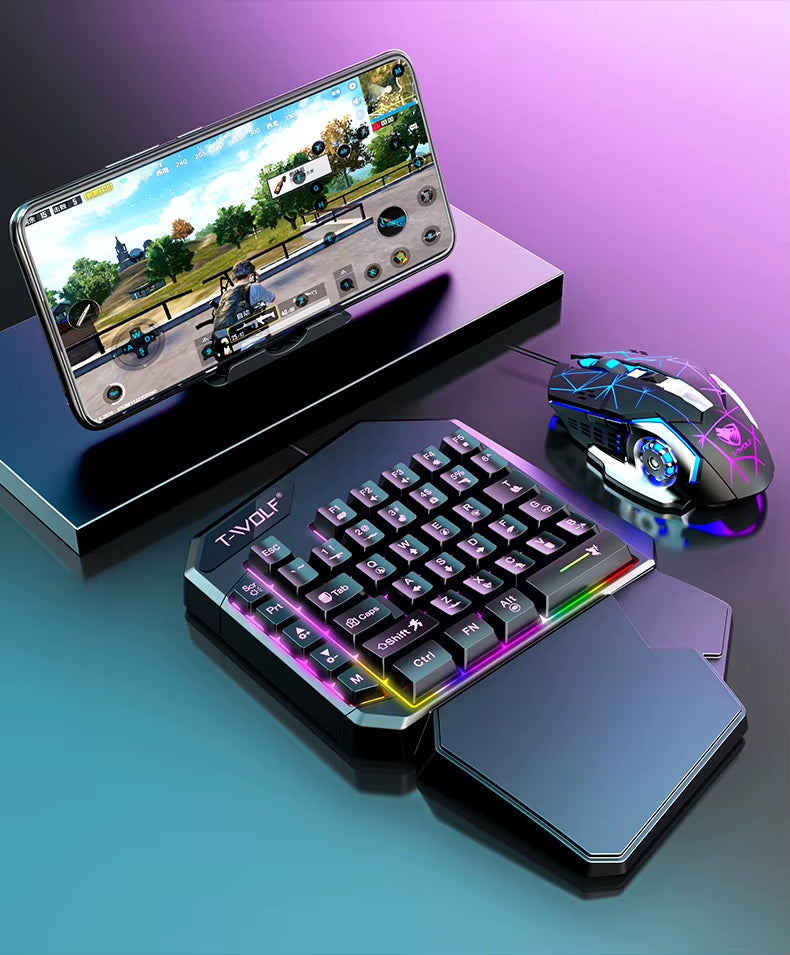 2025 New Product TWOLF TF900 Mechanical Gaming Wired Single Keyboard and Mouse with Converter for Phone Eat Chicken Game