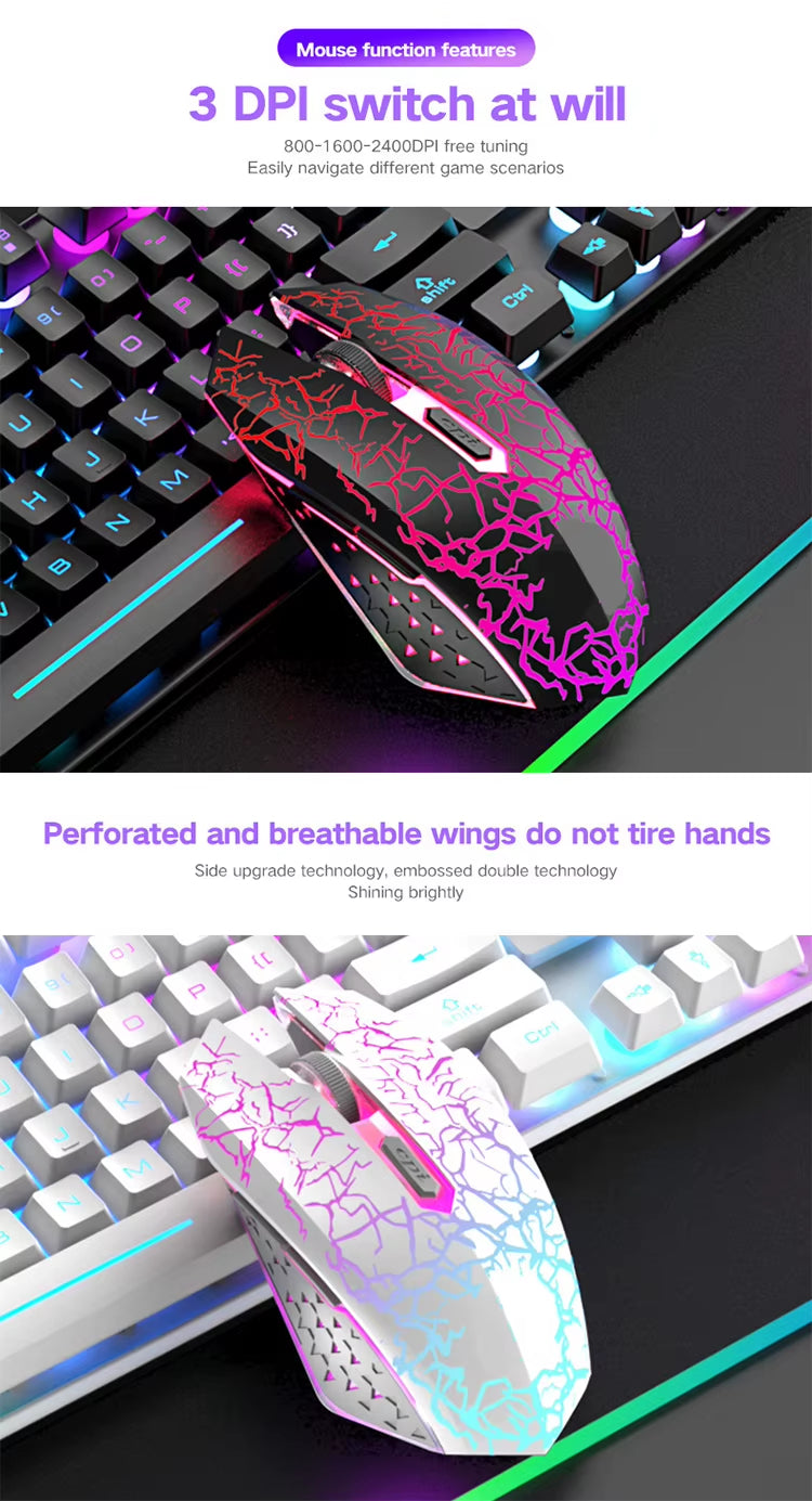 2.4G Wireless Gaming Keyboard and Mouse Combos RGB Led Usb Game Klavye Set for Home Laptop Computer Desktop Win PC Games F2