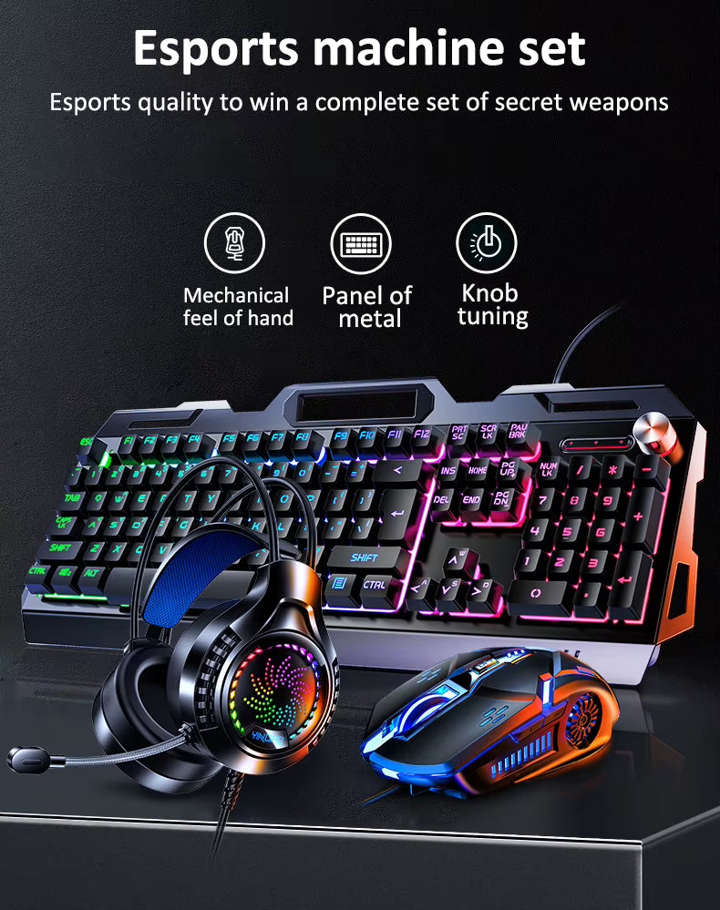 2025 New Arrivals Mechanical RGB Keyboard Mouse Headphone Combo Wired Desktop 104 Key Gaming Keyboard for Pc Computer case