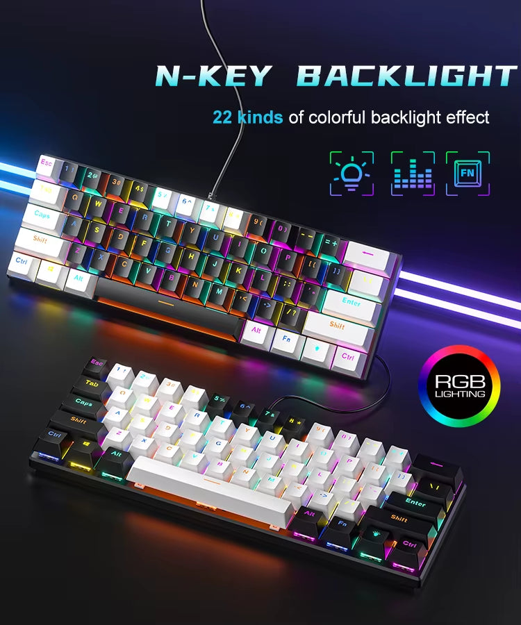 AMZ Hot Sale 60 Percent Mechanical Keyboard 60% Mini Portable Computer Compact Gamer Keyboard Blue Switch Gaming Keyboard BD61