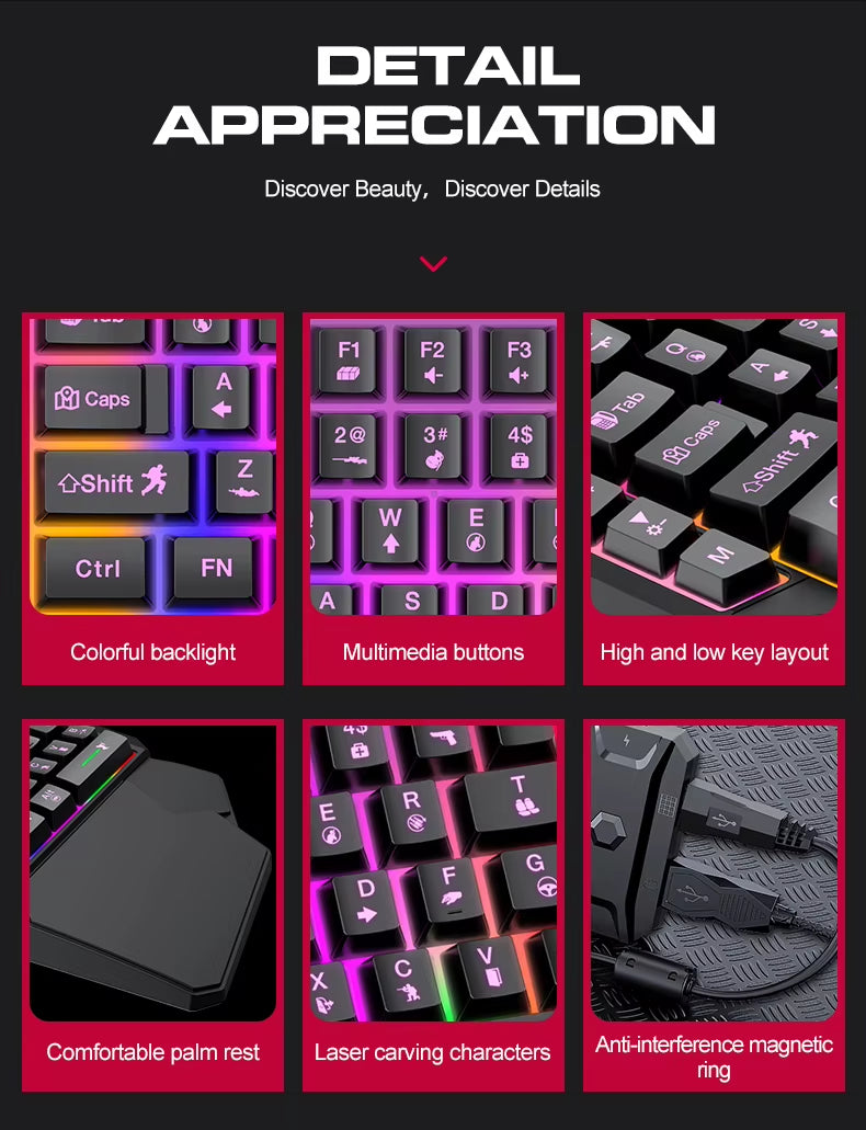 2025 New Product TWOLF TF900 Mechanical Gaming Wired Single Keyboard and Mouse with Converter for Phone Eat Chicken Game