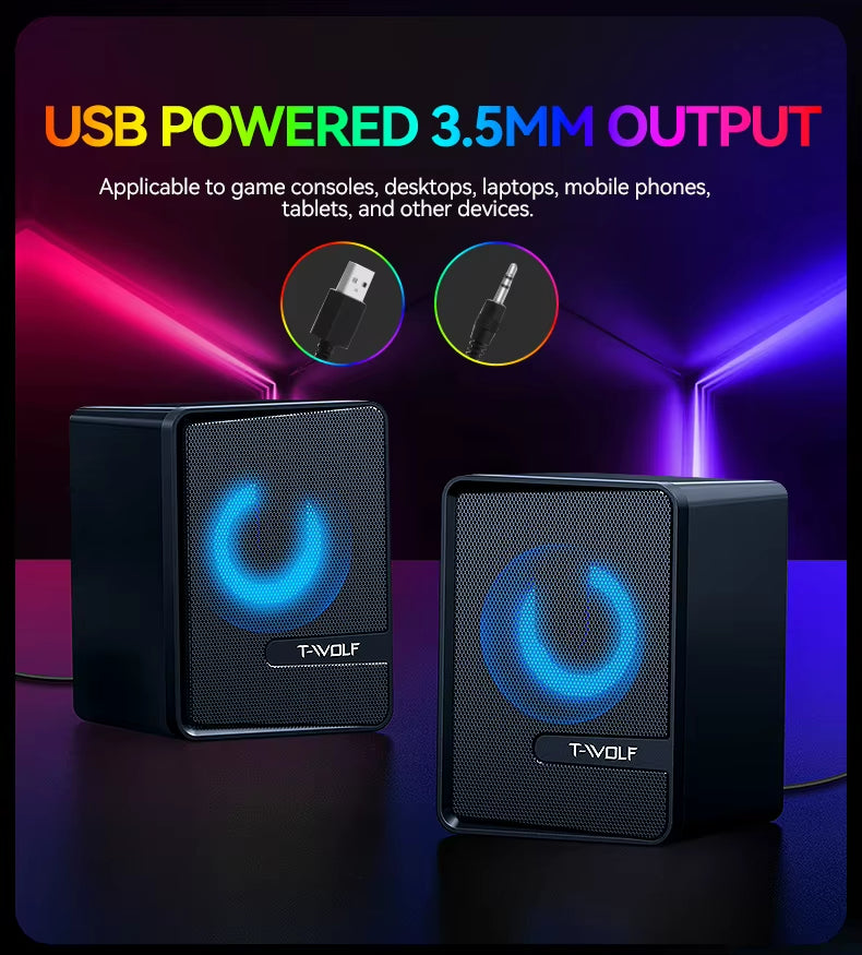 T-WOLF TF880 5IN1 Wired Gaming Keyboard Mouse Mousepad Headset Headphones Speaker Combos Set 104 Keys Gaming Keyboard Set for Pc