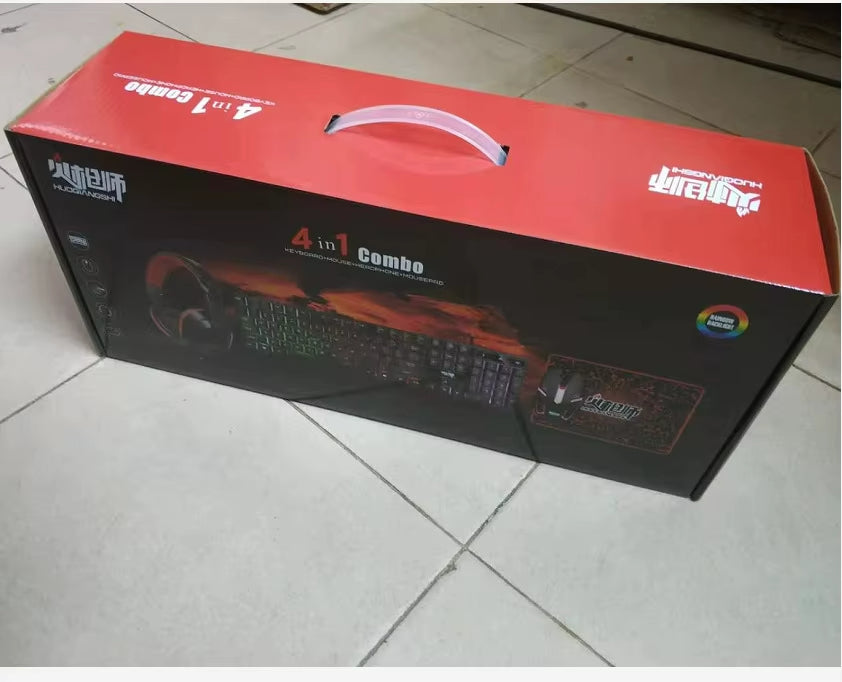 4 in 1 RGB PC Keyboard Mouse Gamer Combo Gaming Setup and Mouse Kit Set with Headphones Mouse Pad