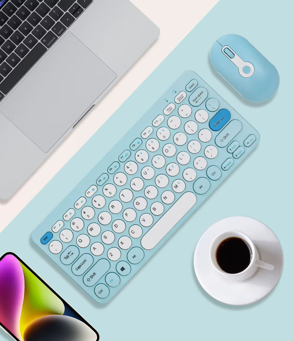 2.4G Mini Mechanical USB Wireless Keyboard Mouse Set Mute Button 78 Keys Ergonomic Design Compatible Mac Windows 1600dpi