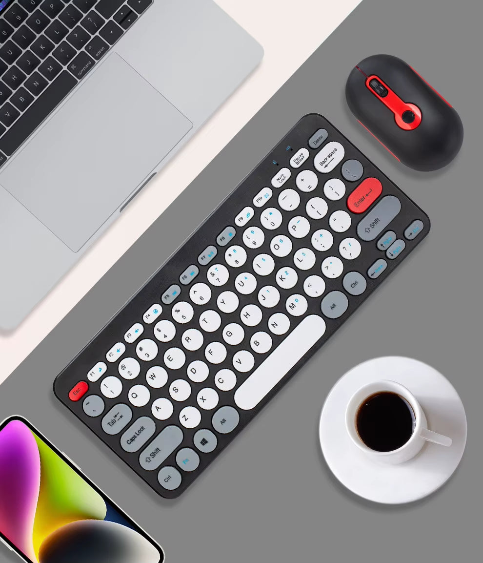 2.4G Mini Mechanical USB Wireless Keyboard Mouse Set Mute Button 78 Keys Ergonomic Design Compatible Mac Windows 1600dpi