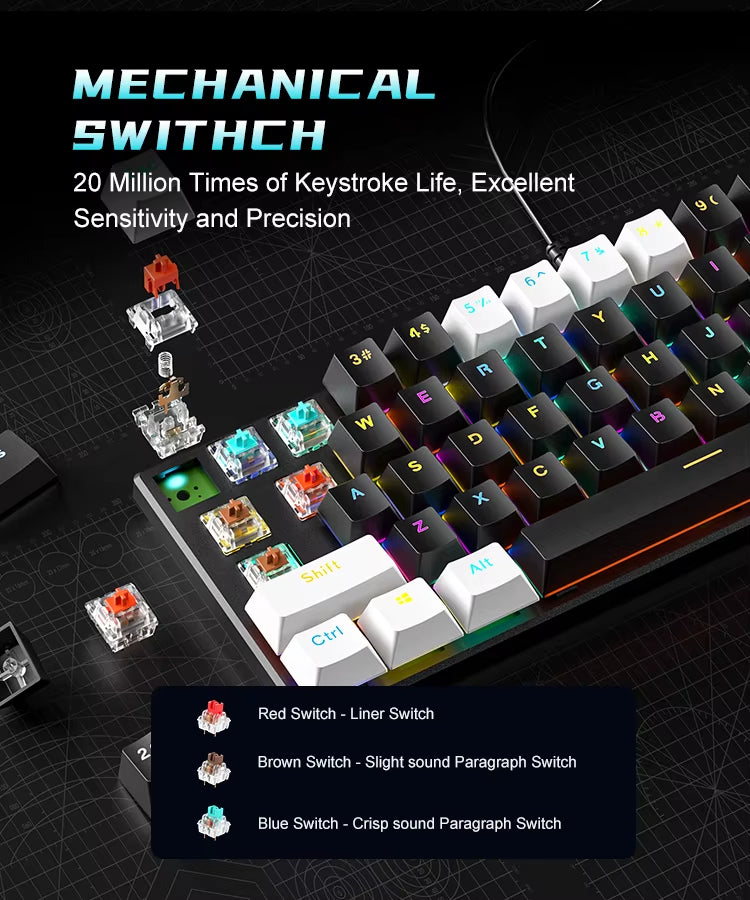 AMZ Hot Sale 60 Percent Mechanical Keyboard 60% Mini Portable Computer Compact Gamer Keyboard Blue Switch Gaming Keyboard BD61