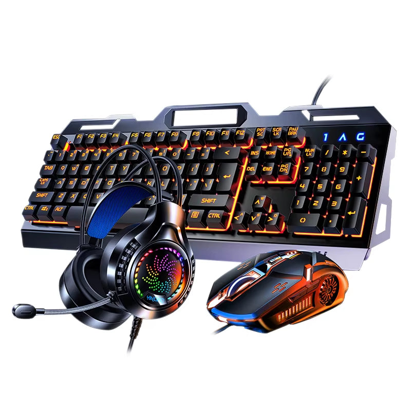 2025 New Arrivals Mechanical RGB Keyboard Mouse Headphone Combo Wired Desktop 104 Key Gaming Keyboard for Pc Computer case
