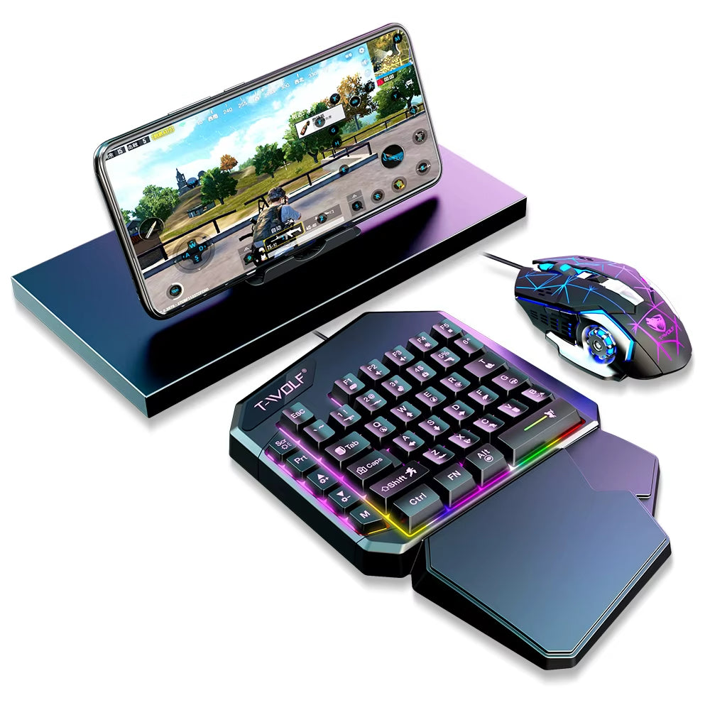 2025 New Product TWOLF TF900 Mechanical Gaming Wired Single Keyboard and Mouse with Converter for Phone Eat Chicken Game