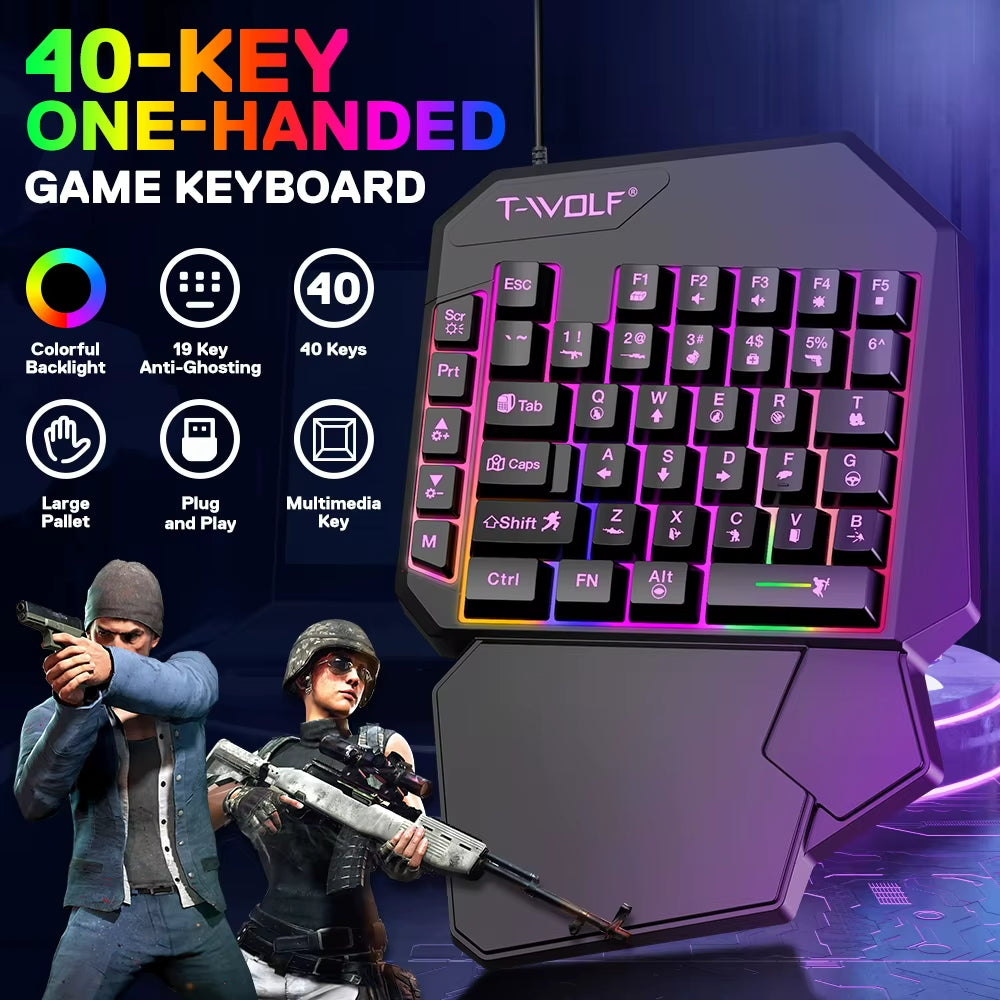 2025 New Product TWOLF TF900 Mechanical Gaming Wired Single Keyboard and Mouse with Converter for Phone Eat Chicken Game