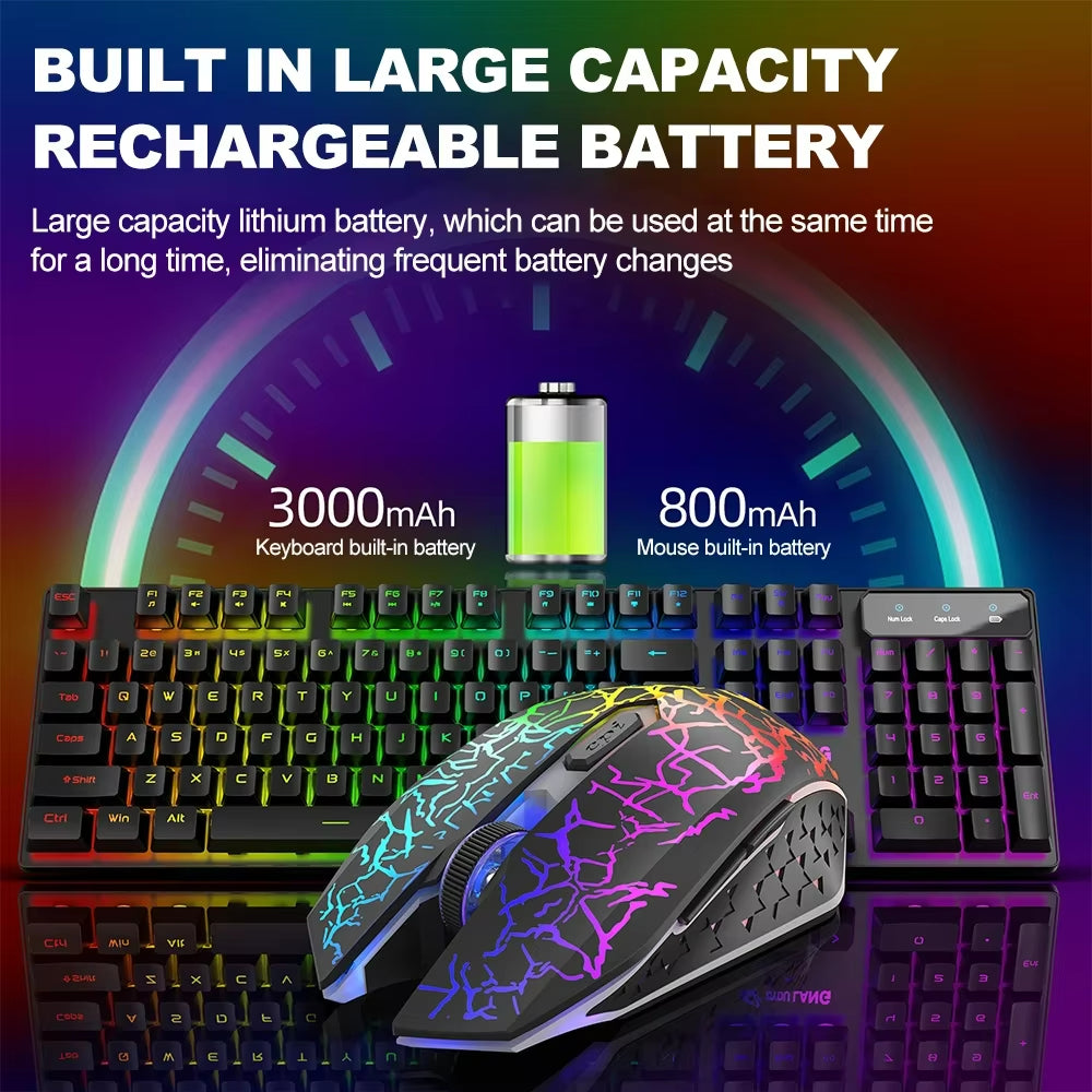 2.4G Wireless Gaming Keyboard and Mouse Combos RGB Led Usb Game Klavye Set for Home Laptop Computer Desktop Win PC Games F2