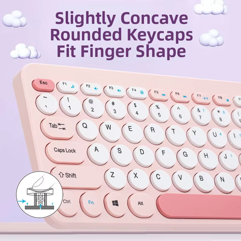 2.4G Mini Mechanical USB Wireless Keyboard Mouse Set Mute Button 78 Keys Ergonomic Design Compatible Mac Windows 1600dpi