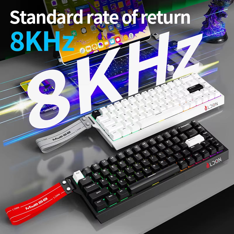 LDON 68 New Model RGB Wired Gaming Keyboard 8000Hz Magnetic Switch 68 Laser Keys for PC Desktop Mechanical Operation